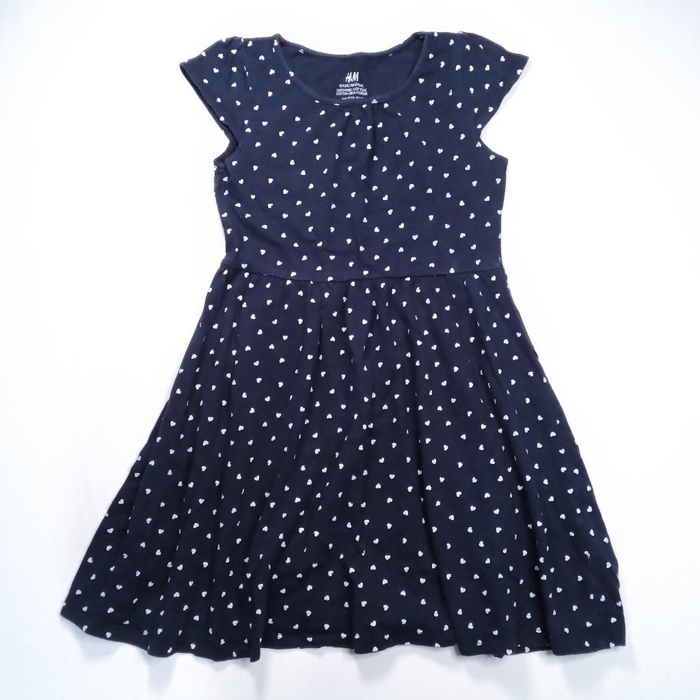 H&M Summer Navy and White Polka Dot Heart Dress US 4-6Y